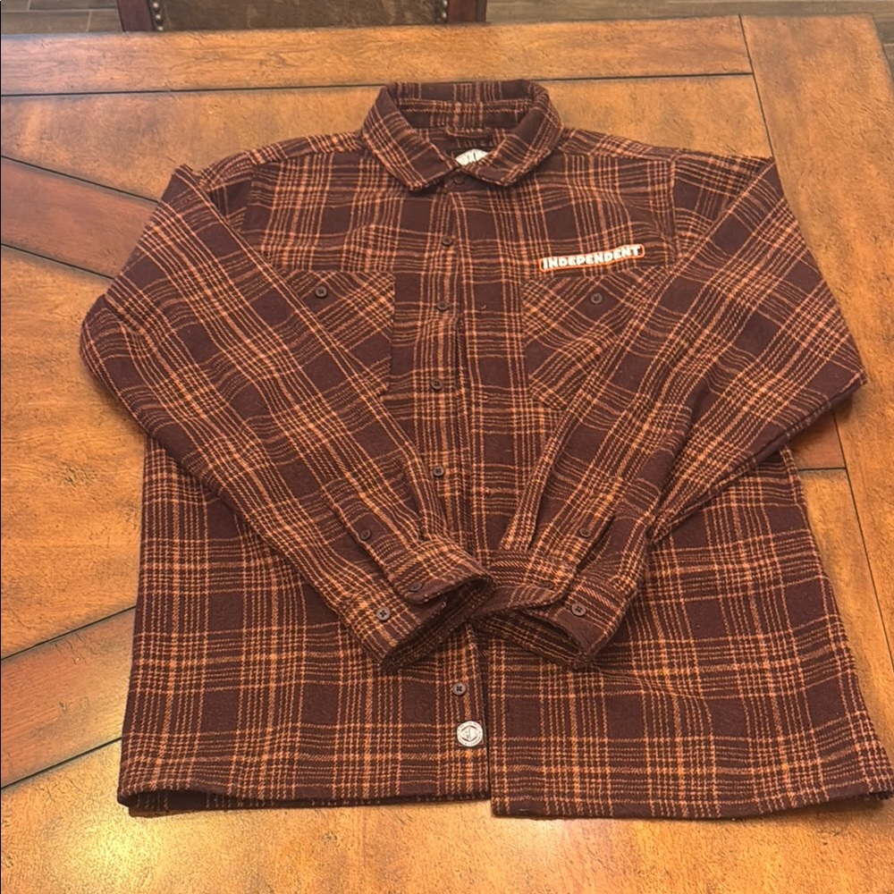 Brown Plaid Men's Casual Button Down Shirt Size Large